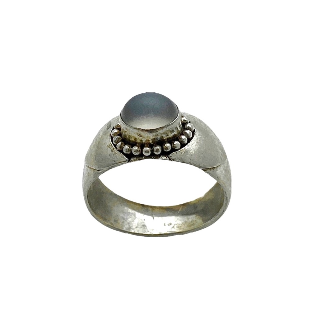 Vintage sterling silver 925 Bali textured ring moonstone oval Cabochon women